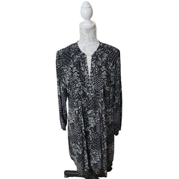 Old Navy Large Dress Black Floral Long Sleeve Mini V-Neck Cottagecore Large - Picture 1 of 8